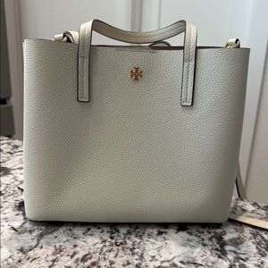 Tory Burch Cream Structured Tote Bag with Gold Hardware